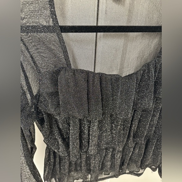 SHEIN ruffle trim glitter sheer top size 12 long sleeves black - Picture 3 of 11